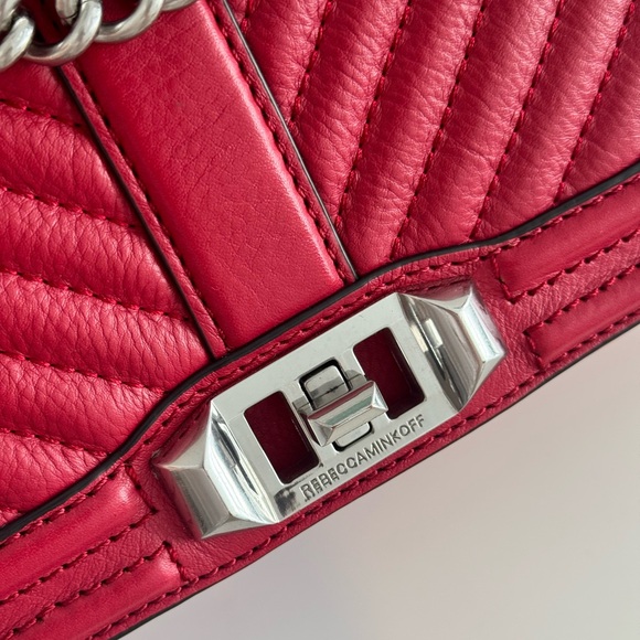 Rebecca Minkoff Leather Chevron Quilted Crossbody Flap Boy Bag Red Silver - Picture 2 of 12